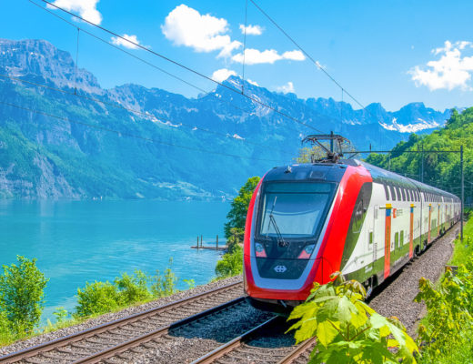 train by the lake, switzerland
