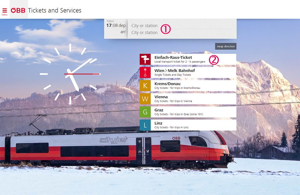 OeBB Ticket Purchase Screen